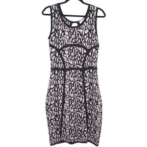Carmen Marc Valvo Bodycon Dress Womens Sz Medium Black Light Champagne Jacquard